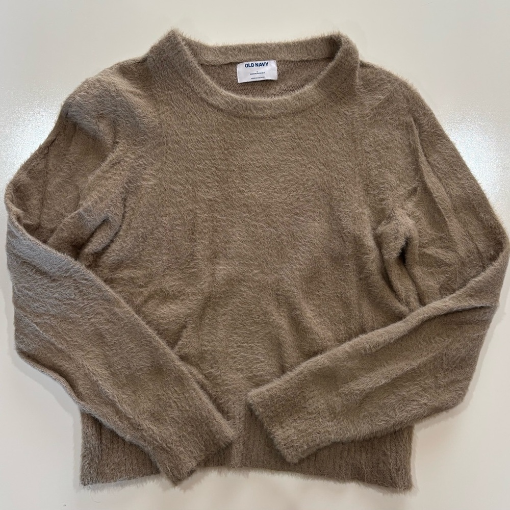 Old Navy Women's Taupe Brown Scoopneck Fuzzy Pullover
